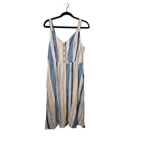 NWT Marissa Olivia Women's Linen Blend Striped Sleeveless Dress Size Medium - Picture 1 of 11